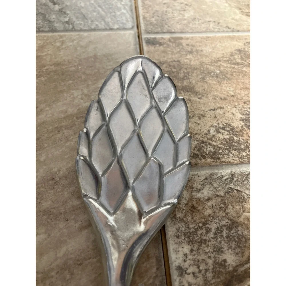 Silver Cast Aluminum Artichoke Serving Spoon 12.5 Inch Botanical Serving Utensil